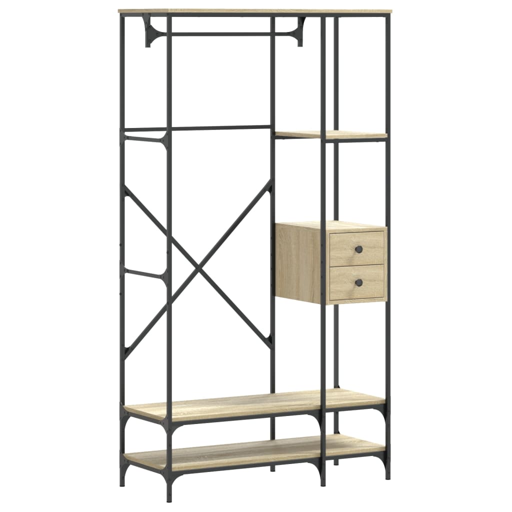 Kledingrek met schappen bewerkt hout sonoma eikenkleurig is nu te koop bij PeponiXL, paradijselijk wonen!