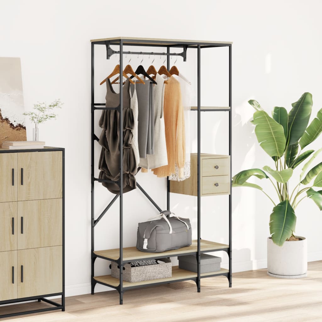 Kledingrek met schappen bewerkt hout sonoma eikenkleurig is nu te koop bij PeponiXL, paradijselijk wonen!