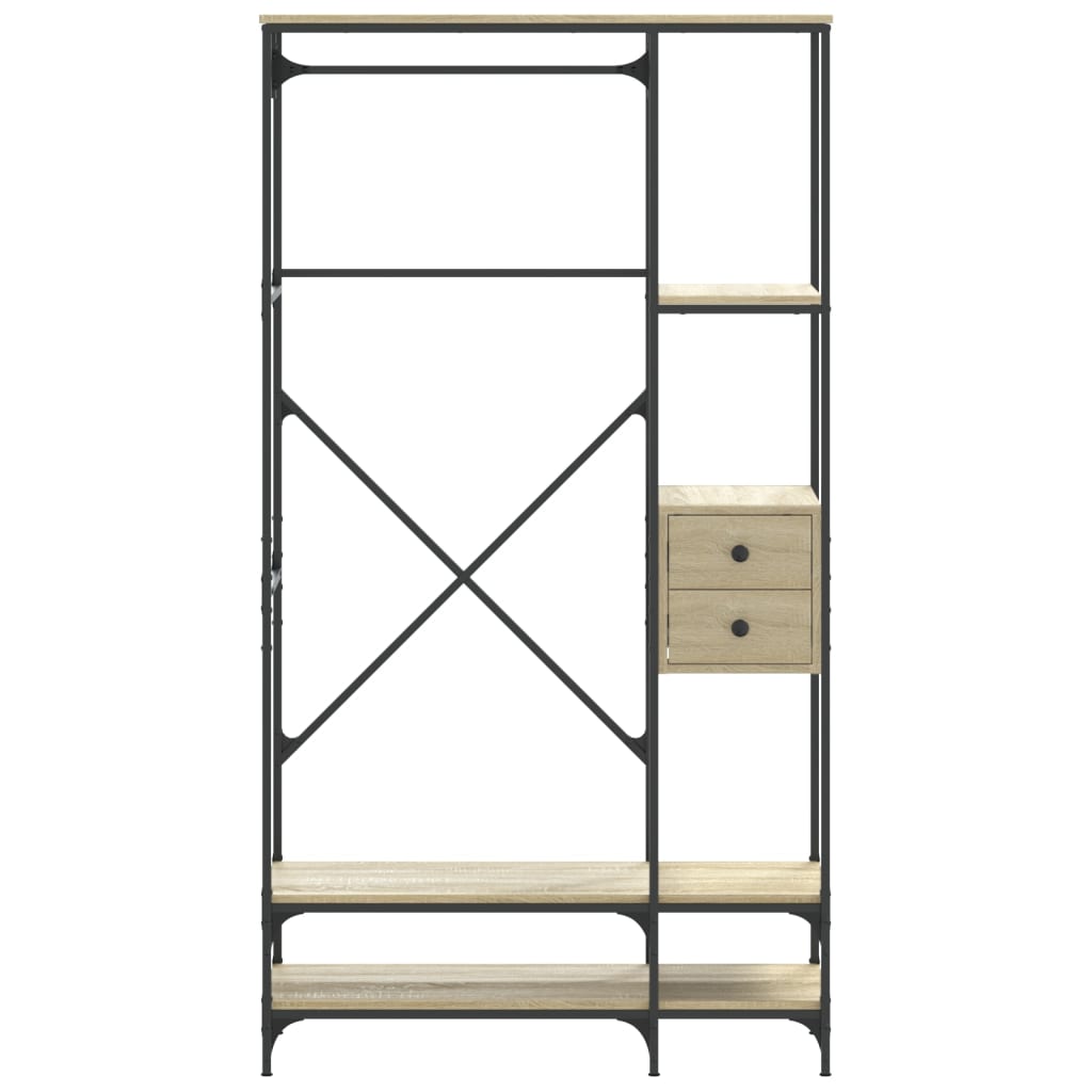 Kledingrek met schappen bewerkt hout sonoma eikenkleurig is nu te koop bij PeponiXL, paradijselijk wonen!