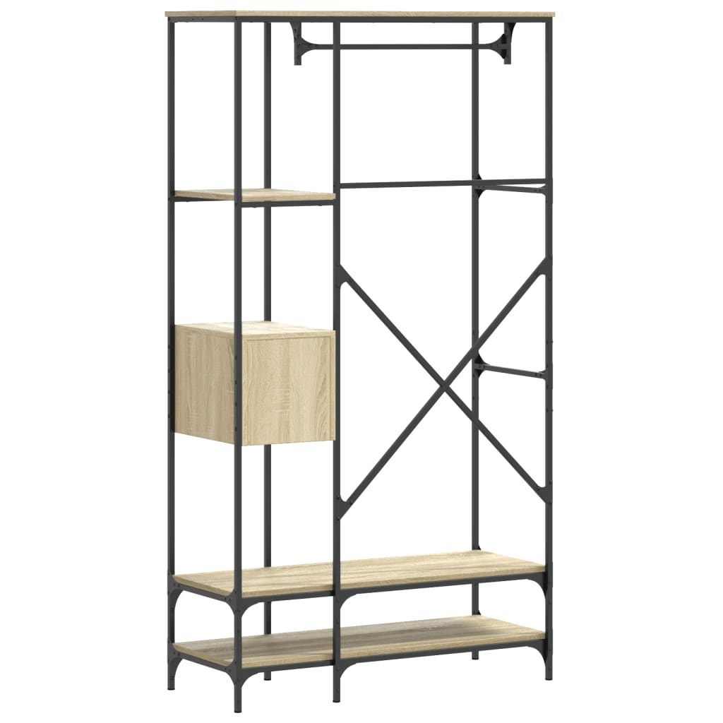 Kledingrek met schappen bewerkt hout sonoma eikenkleurig is nu te koop bij PeponiXL, paradijselijk wonen!