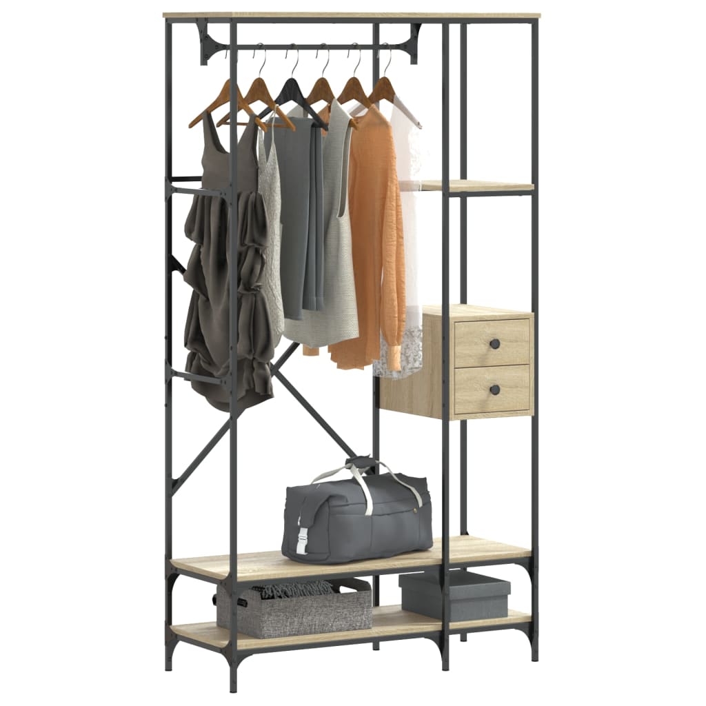Kledingrek met schappen bewerkt hout sonoma eikenkleurig is nu te koop bij PeponiXL, paradijselijk wonen!