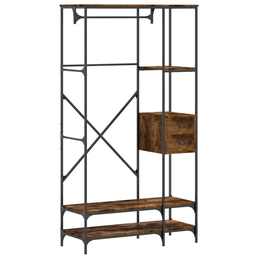 Kledingrek met schappen bewerkt hout gerookt eikenkleurig is nu te koop bij PeponiXL, paradijselijk wonen!