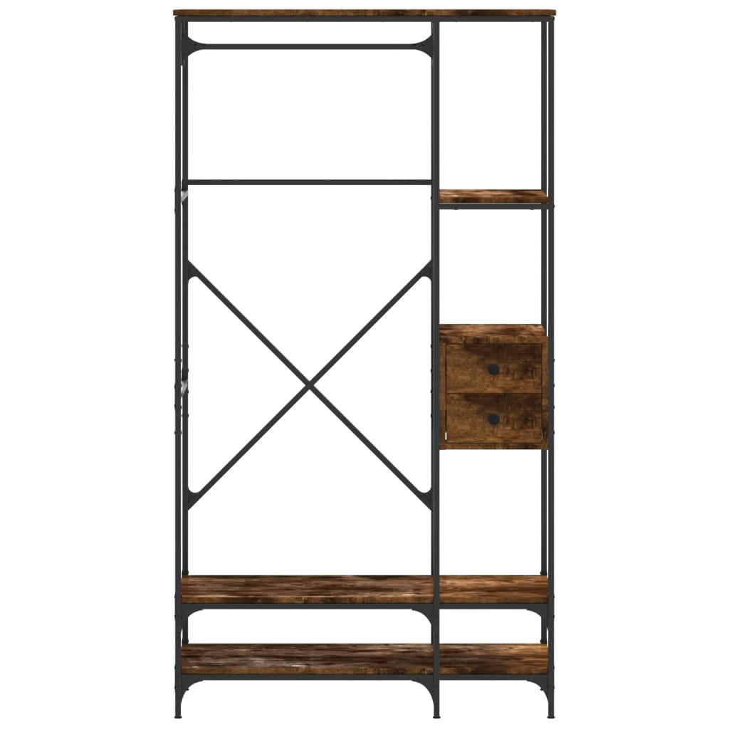 Kledingrek met schappen bewerkt hout gerookt eikenkleurig is nu te koop bij PeponiXL, paradijselijk wonen!