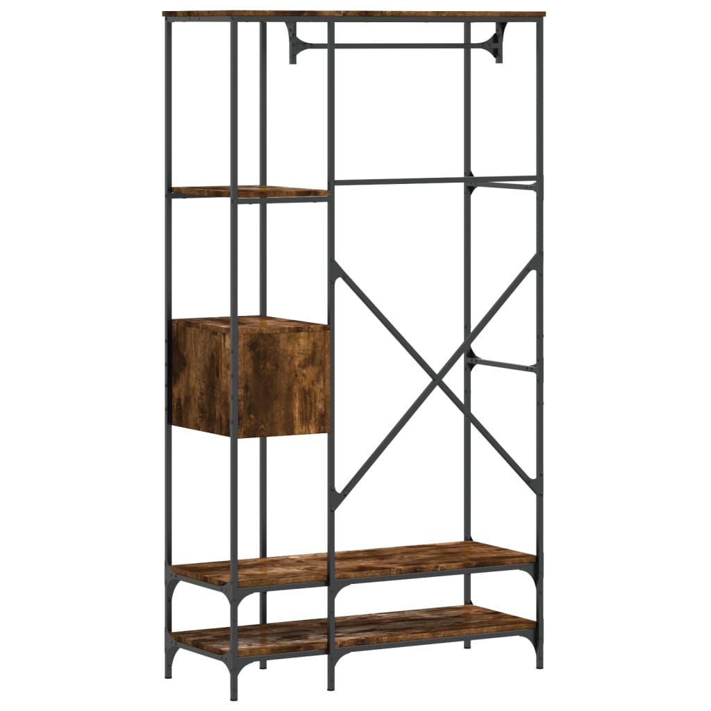Kledingrek met schappen bewerkt hout gerookt eikenkleurig is nu te koop bij PeponiXL, paradijselijk wonen!
