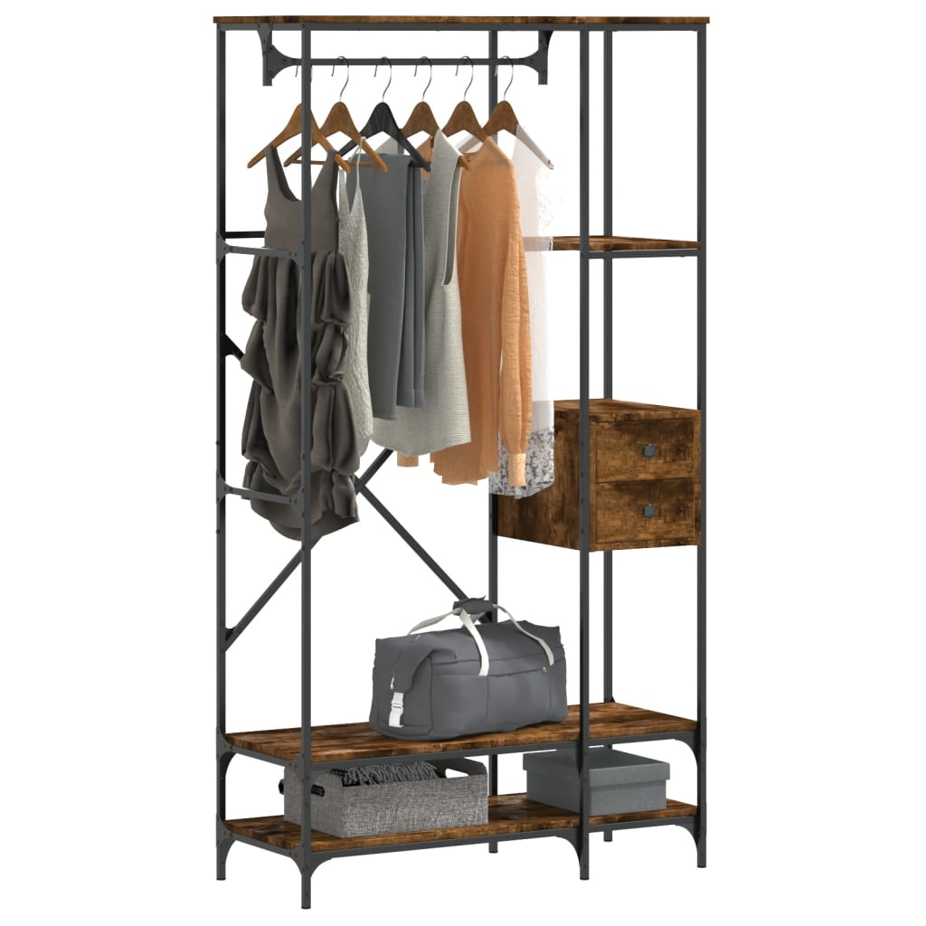 Kledingrek met schappen bewerkt hout gerookt eikenkleurig is nu te koop bij PeponiXL, paradijselijk wonen!