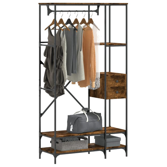 Kledingrek met schappen bewerkt hout gerookt eikenkleurig is nu te koop bij PeponiXL, paradijselijk wonen!