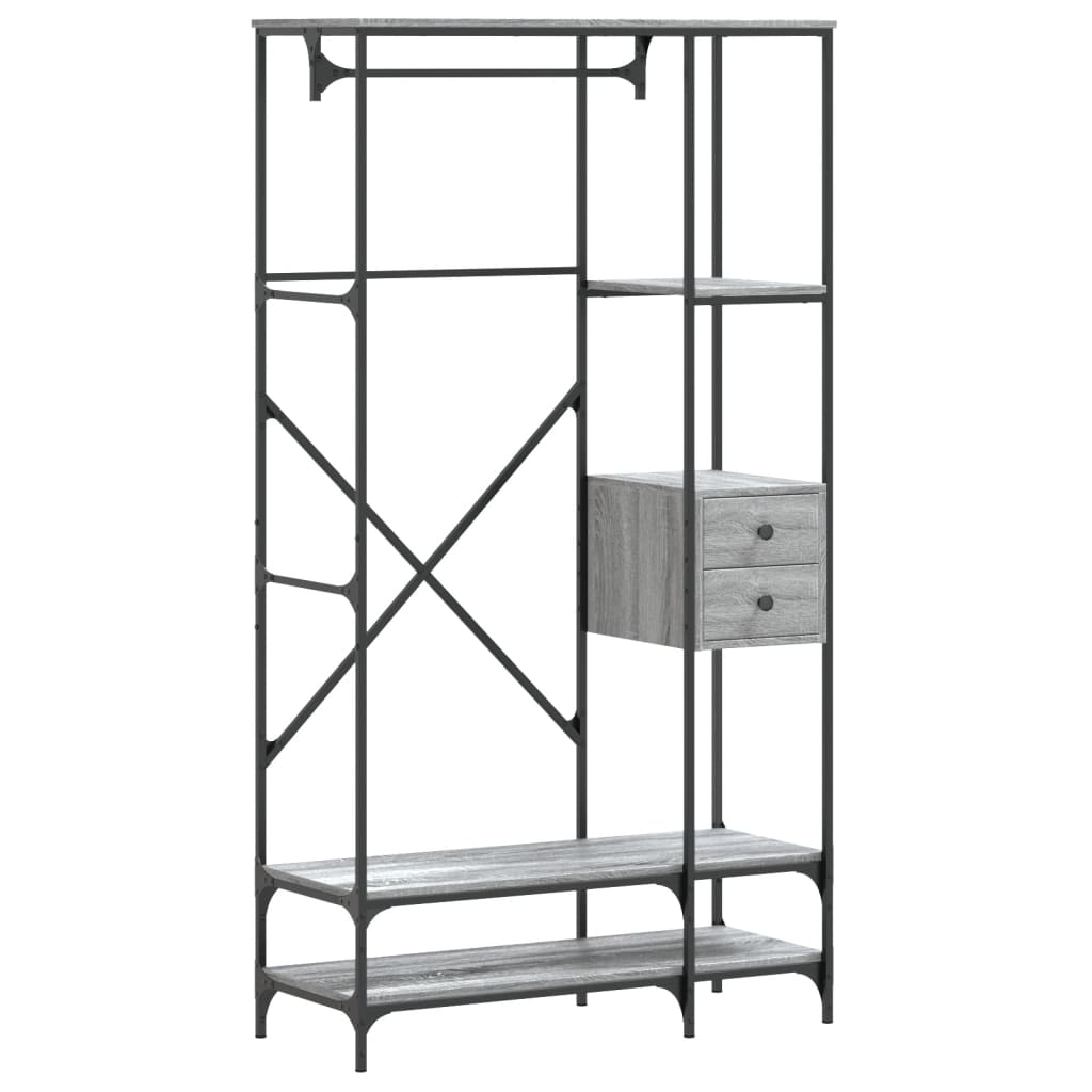 Kledingrek met schappen bewerkt hout grijs sonoma eikenkleurig is nu te koop bij PeponiXL, paradijselijk wonen!