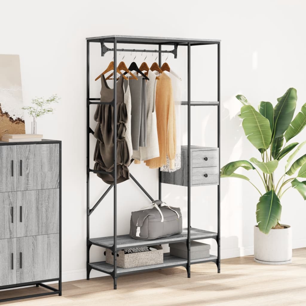 Kledingrek met schappen bewerkt hout grijs sonoma eikenkleurig is nu te koop bij PeponiXL, paradijselijk wonen!