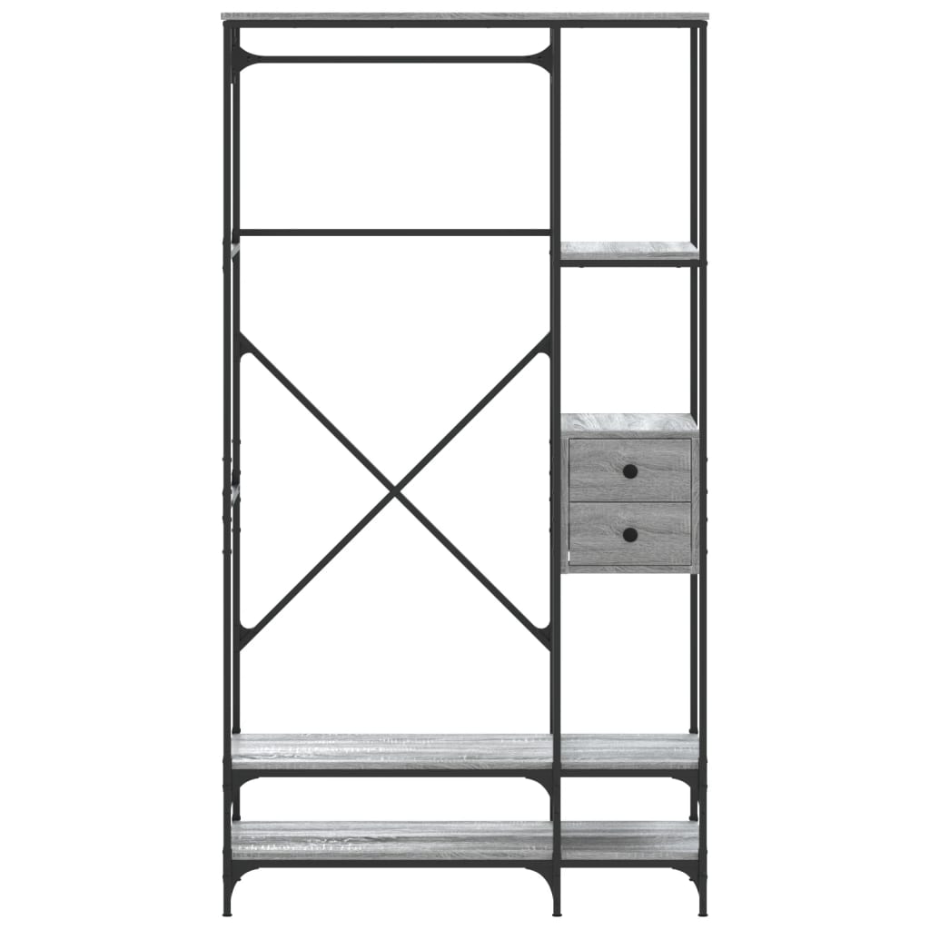 Kledingrek met schappen bewerkt hout grijs sonoma eikenkleurig is nu te koop bij PeponiXL, paradijselijk wonen!