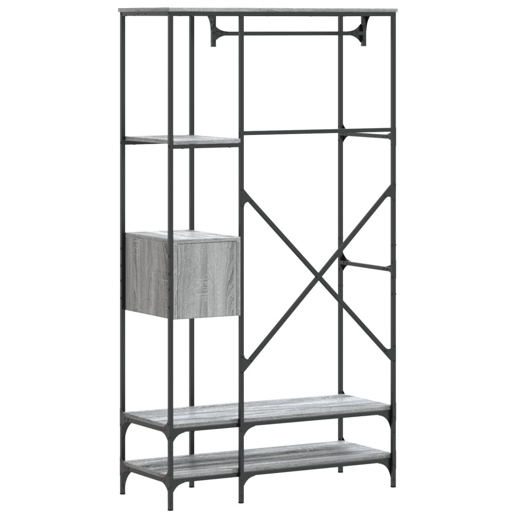 Kledingrek met schappen bewerkt hout grijs sonoma eikenkleurig is nu te koop bij PeponiXL, paradijselijk wonen!