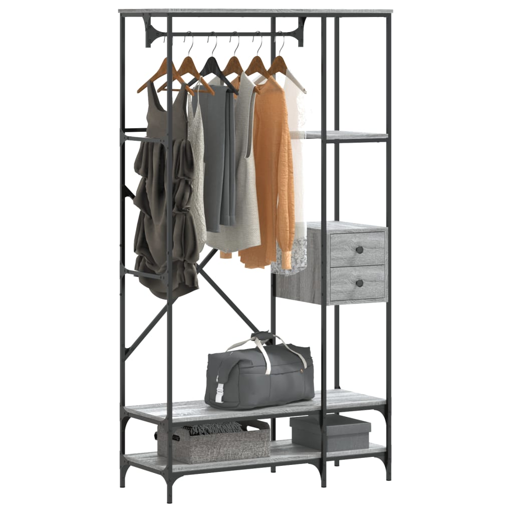 Kledingrek met schappen bewerkt hout grijs sonoma eikenkleurig is nu te koop bij PeponiXL, paradijselijk wonen!