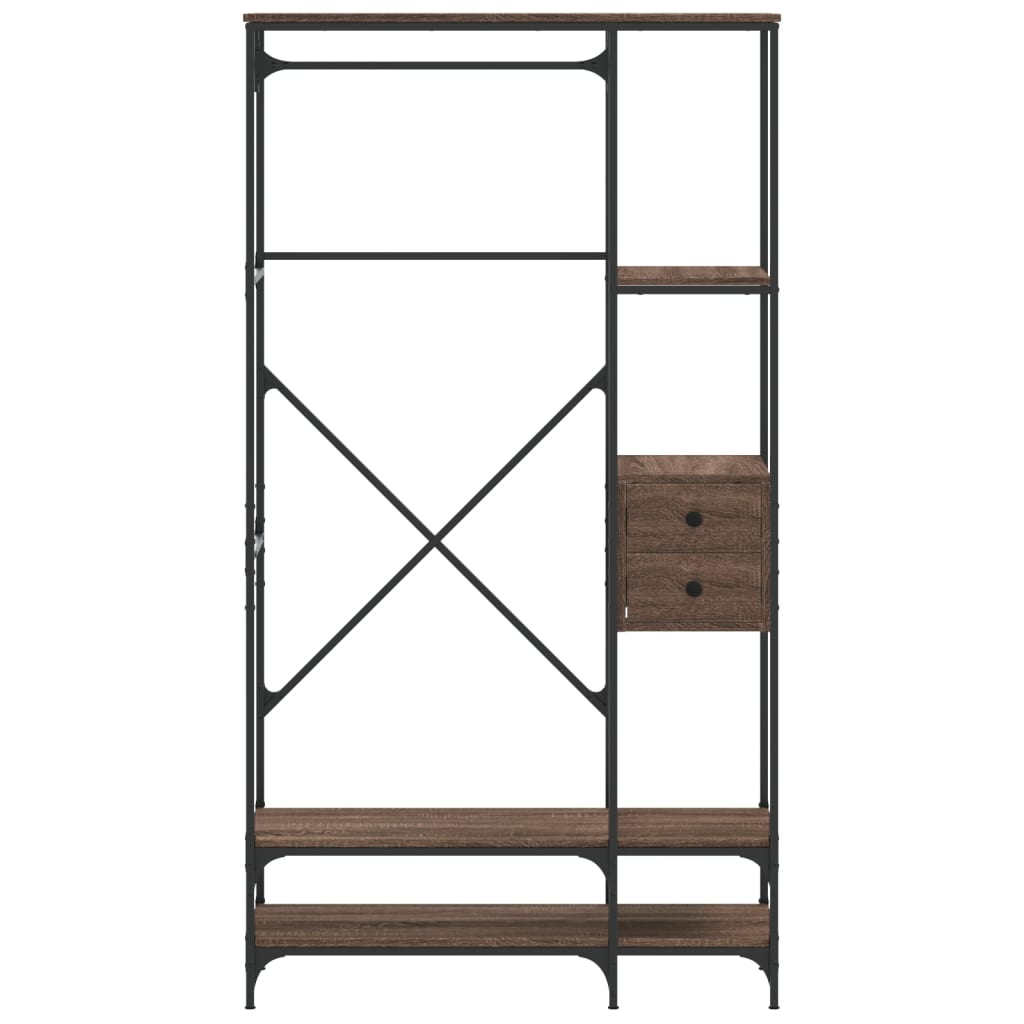 Kledingrek met schappen bewerkt hout bruin eikenkleur is nu te koop bij PeponiXL, paradijselijk wonen!