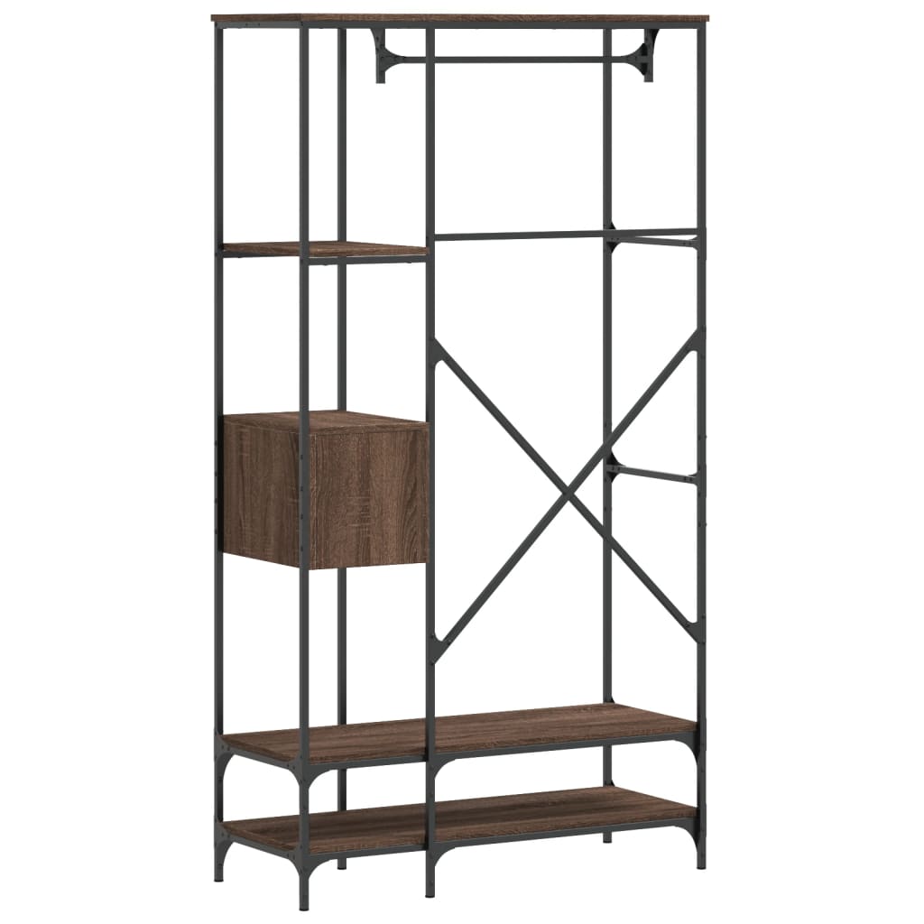 Kledingrek met schappen bewerkt hout bruin eikenkleur is nu te koop bij PeponiXL, paradijselijk wonen!