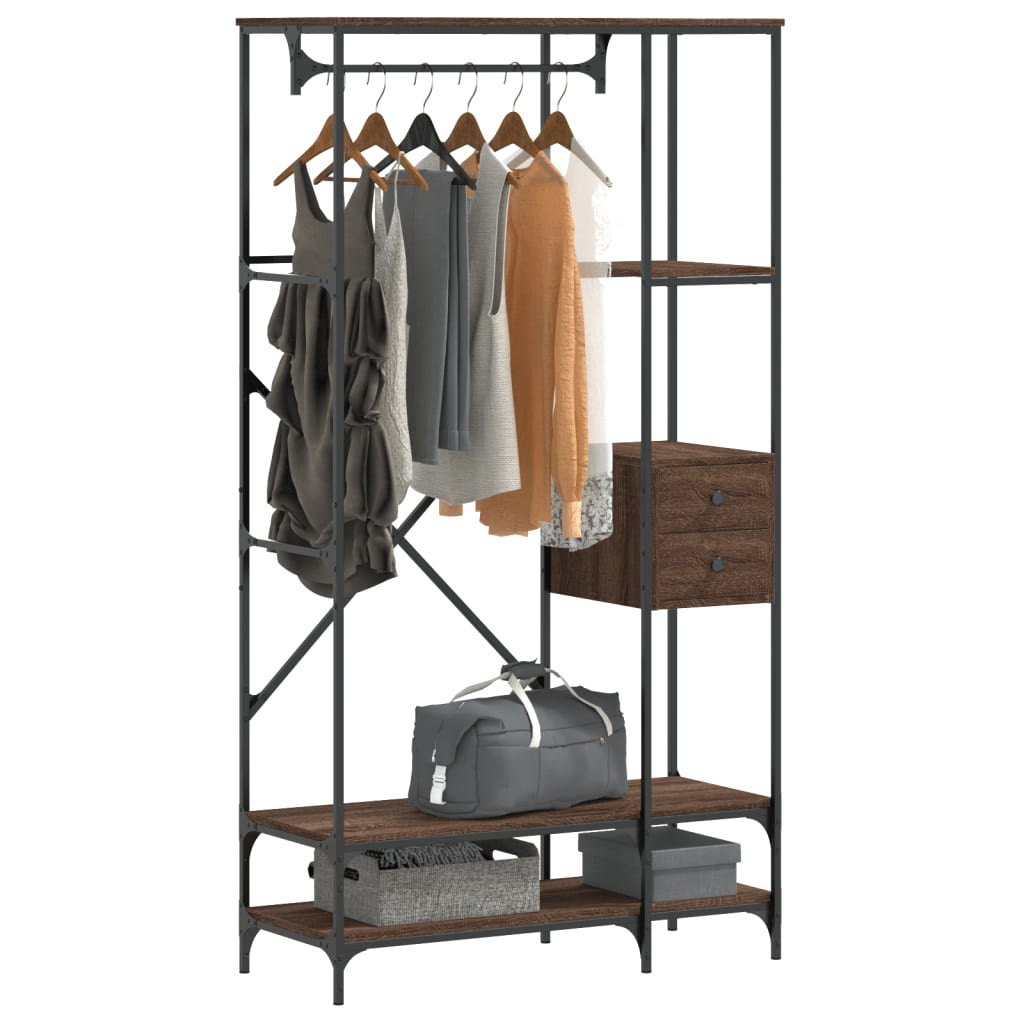 Kledingrek met schappen bewerkt hout bruin eikenkleur is nu te koop bij PeponiXL, paradijselijk wonen!