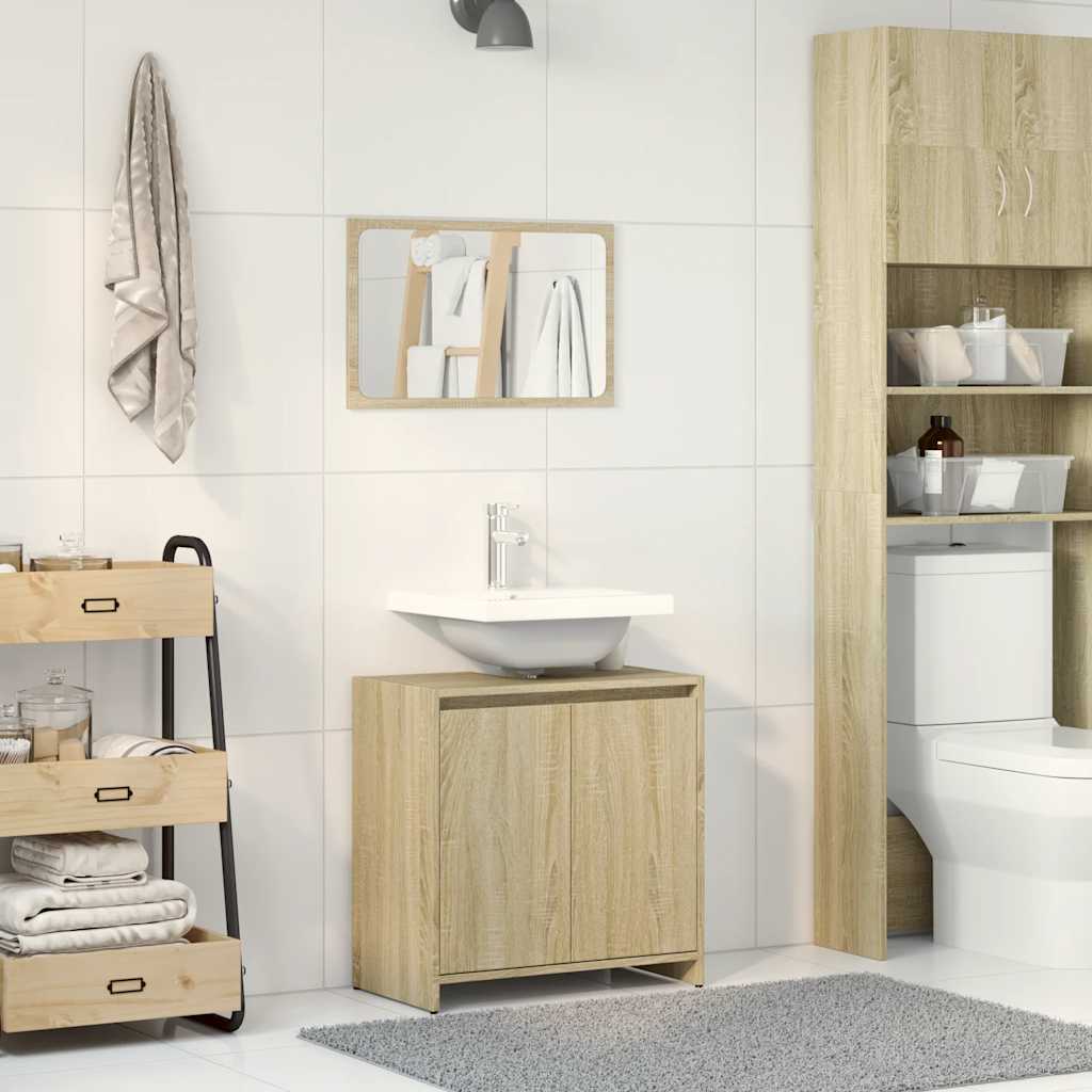 2-delige Badkamermeubelset bewerkt hout sonoma eikenkleurig is nu te koop bij PeponiXL, paradijselijk wonen!