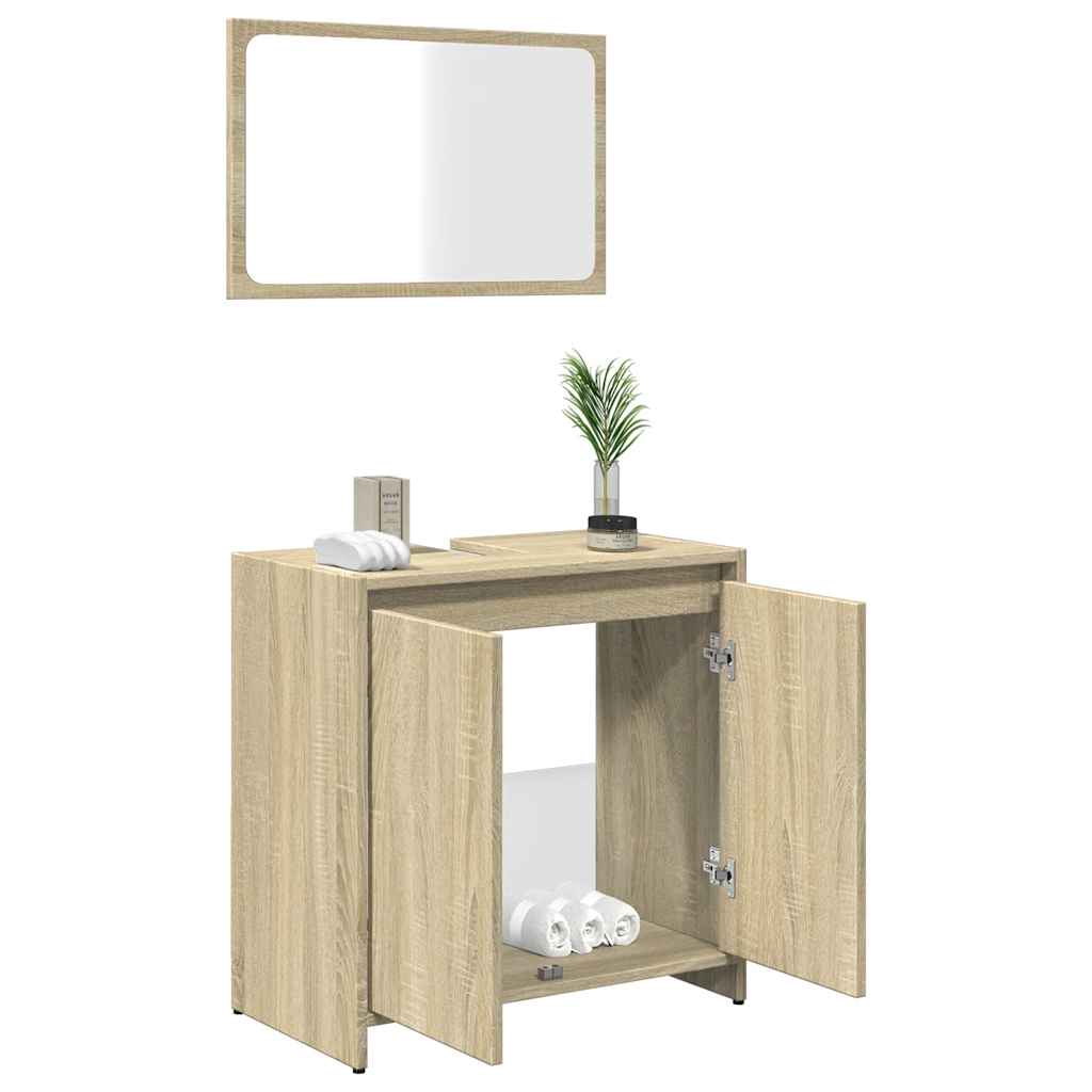 2-delige Badkamermeubelset bewerkt hout sonoma eikenkleurig is nu te koop bij PeponiXL, paradijselijk wonen!