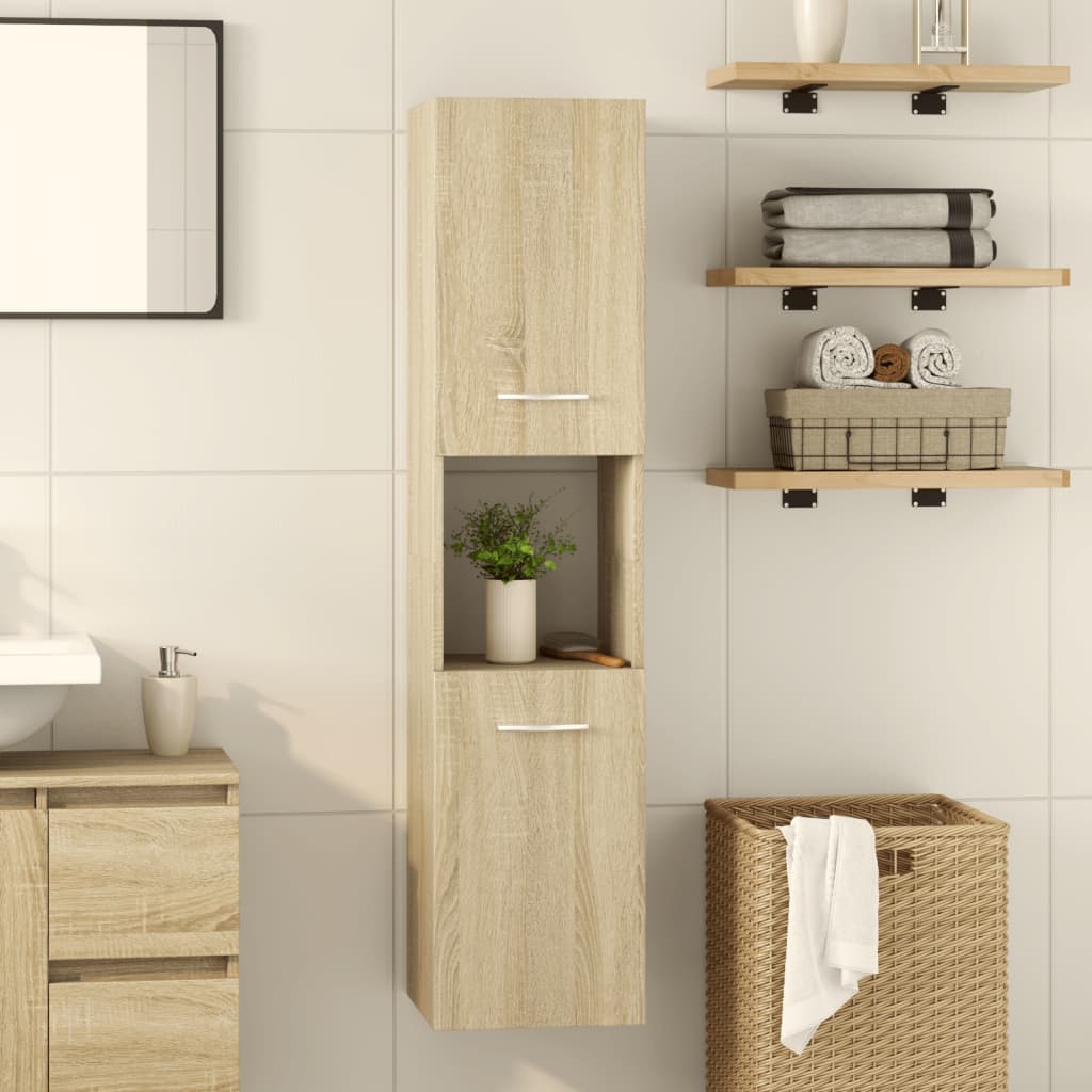 Badkamerkast 30x30x130 cm spaanplaat sonoma eikenkleurig is nu te koop bij PeponiXL, paradijselijk wonen!