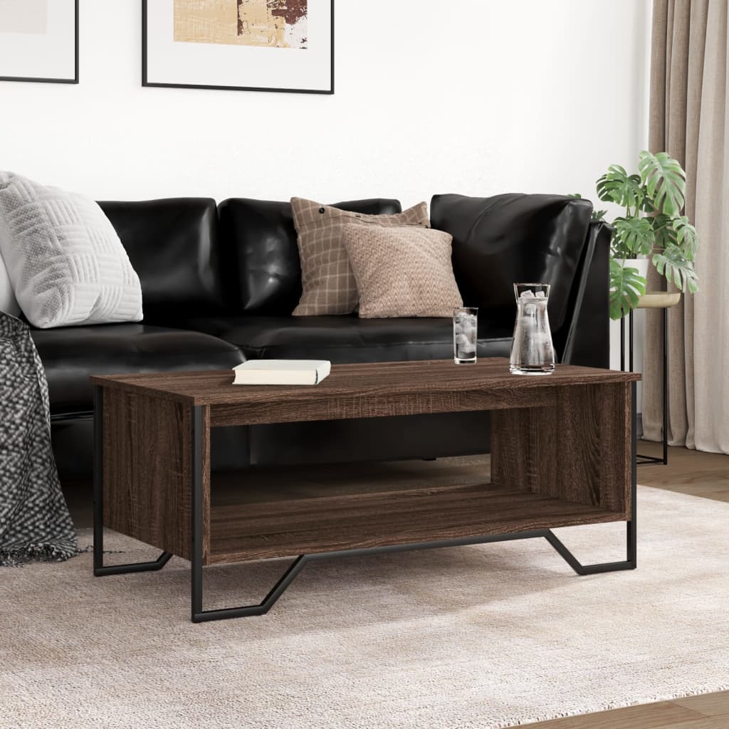 Salontafel 100x51x40 cm bewerkt hout bruin eikenkleur is nu te koop bij PeponiXL, paradijselijk wonen!