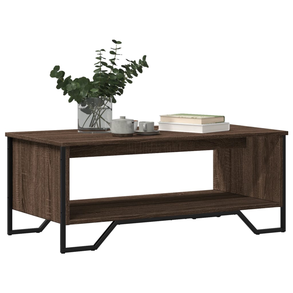 Salontafel 100x51x40 cm bewerkt hout bruin eikenkleur is nu te koop bij PeponiXL, paradijselijk wonen!