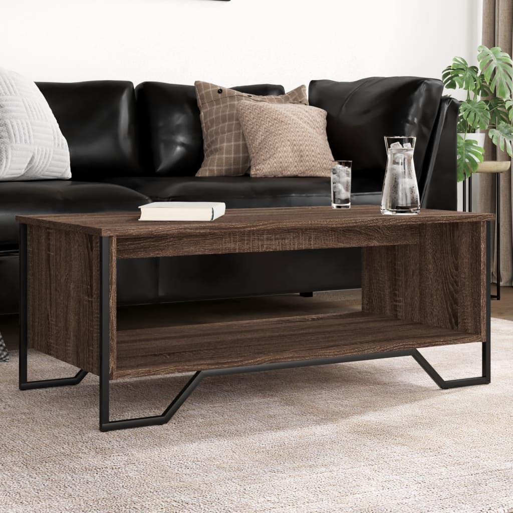 Salontafel 100x51x40 cm bewerkt hout bruin eikenkleur is nu te koop bij PeponiXL, paradijselijk wonen!