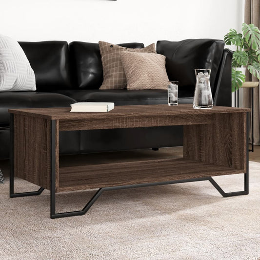 Salontafel 100x51x40 cm bewerkt hout bruin eikenkleur is nu te koop bij PeponiXL, paradijselijk wonen!
