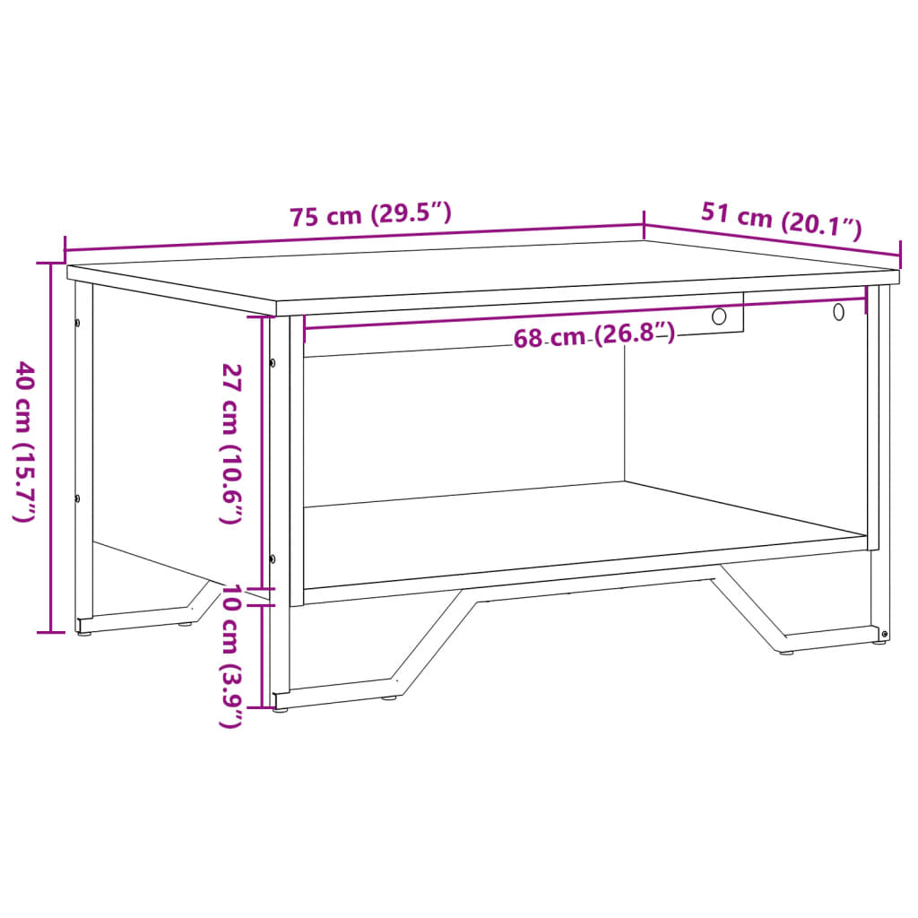 Salontafel 75x51x40 cm bewerkt hout gerookt eikenkleurig is nu te koop bij PeponiXL, paradijselijk wonen!