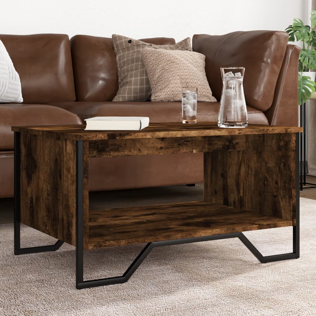 Salontafel 75x51x40 cm bewerkt hout gerookt eikenkleurig is nu te koop bij PeponiXL, paradijselijk wonen!