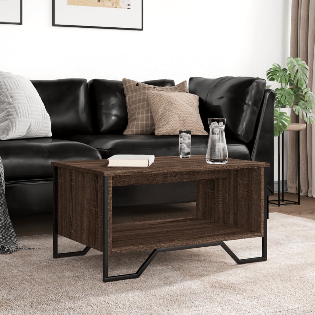 Salontafel 75x51x40 cm bewerkt hout bruin eikenkleur is nu te koop bij PeponiXL, paradijselijk wonen!