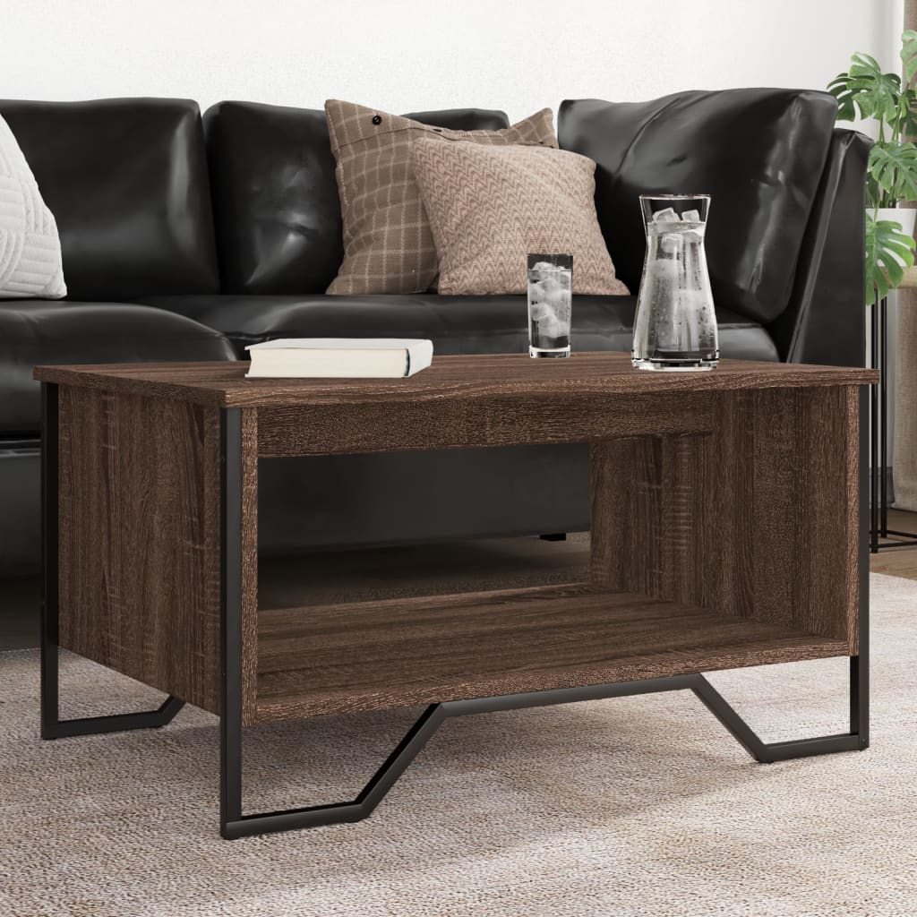 Salontafel 75x51x40 cm bewerkt hout bruin eikenkleur is nu te koop bij PeponiXL, paradijselijk wonen!