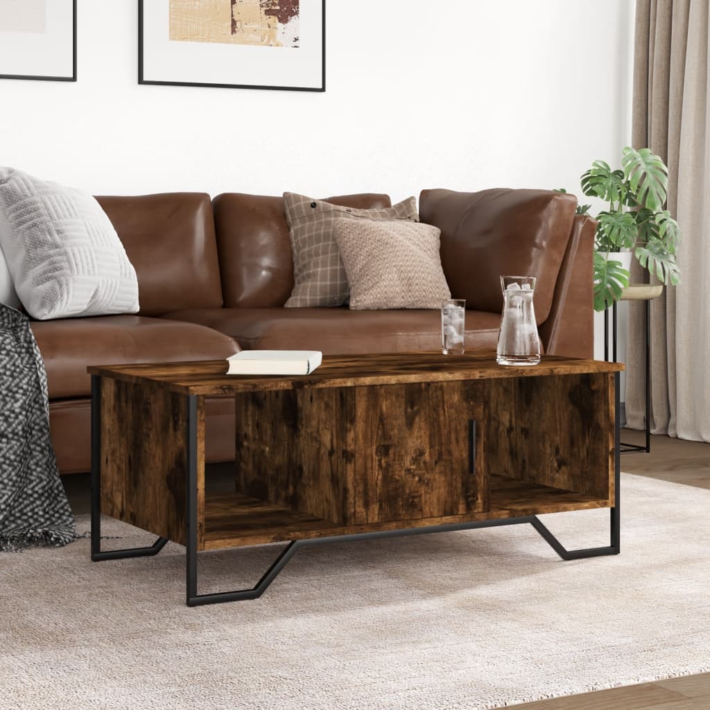 Salontafel 100x51x40 cm bewerkt hout gerookt eikenkleurig is nu te koop bij PeponiXL, paradijselijk wonen!