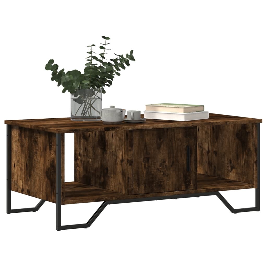 Salontafel 100x51x40 cm bewerkt hout gerookt eikenkleurig is nu te koop bij PeponiXL, paradijselijk wonen!