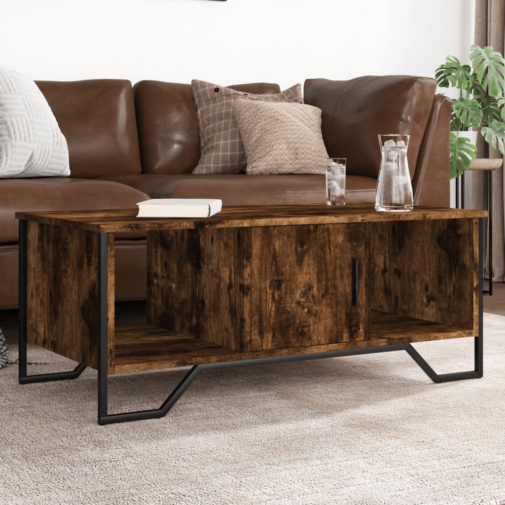 Salontafel 100x51x40 cm bewerkt hout gerookt eikenkleurig is nu te koop bij PeponiXL, paradijselijk wonen!