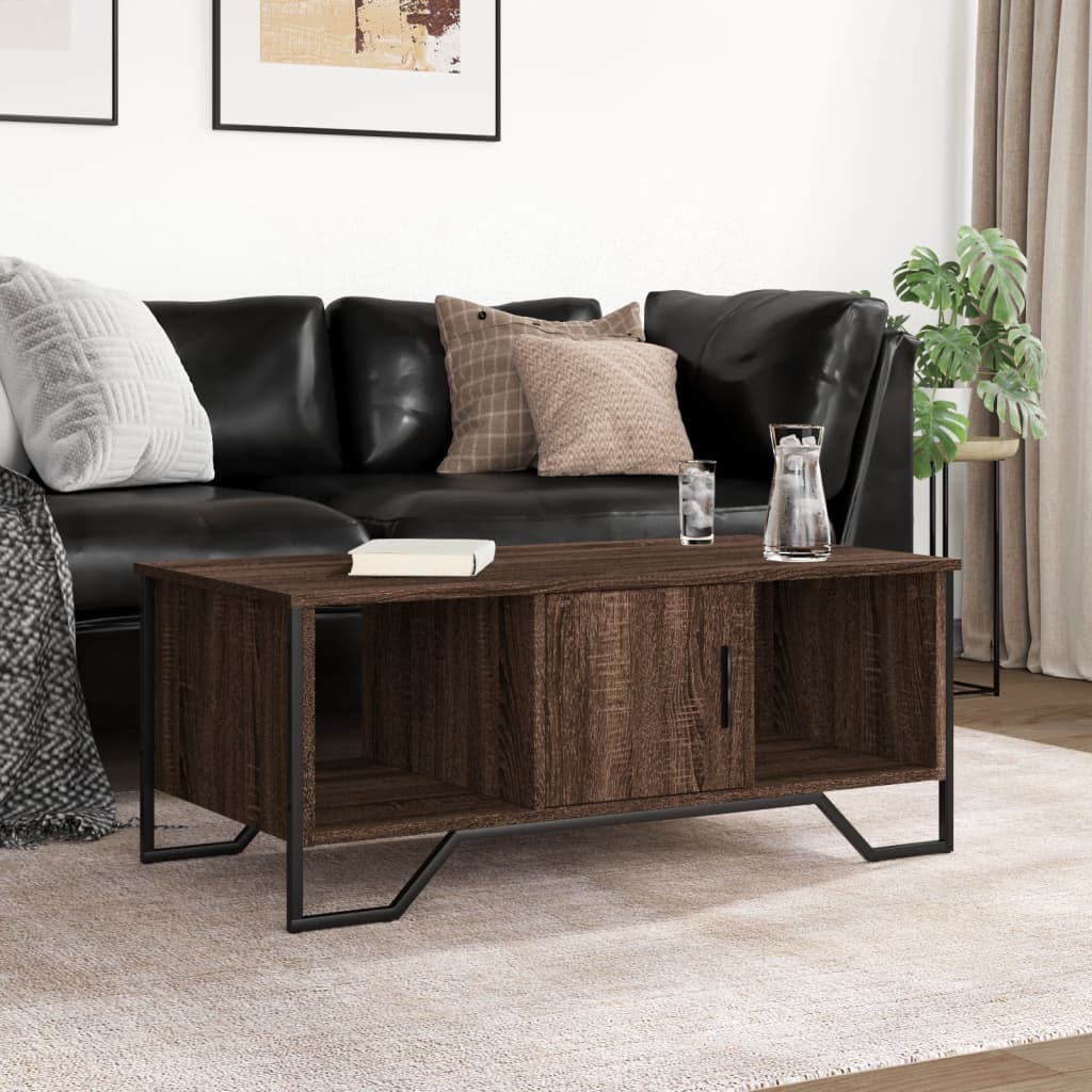 Salontafel 100x51x40 cm bewerkt hout bruin eikenkleur is nu te koop bij PeponiXL, paradijselijk wonen!