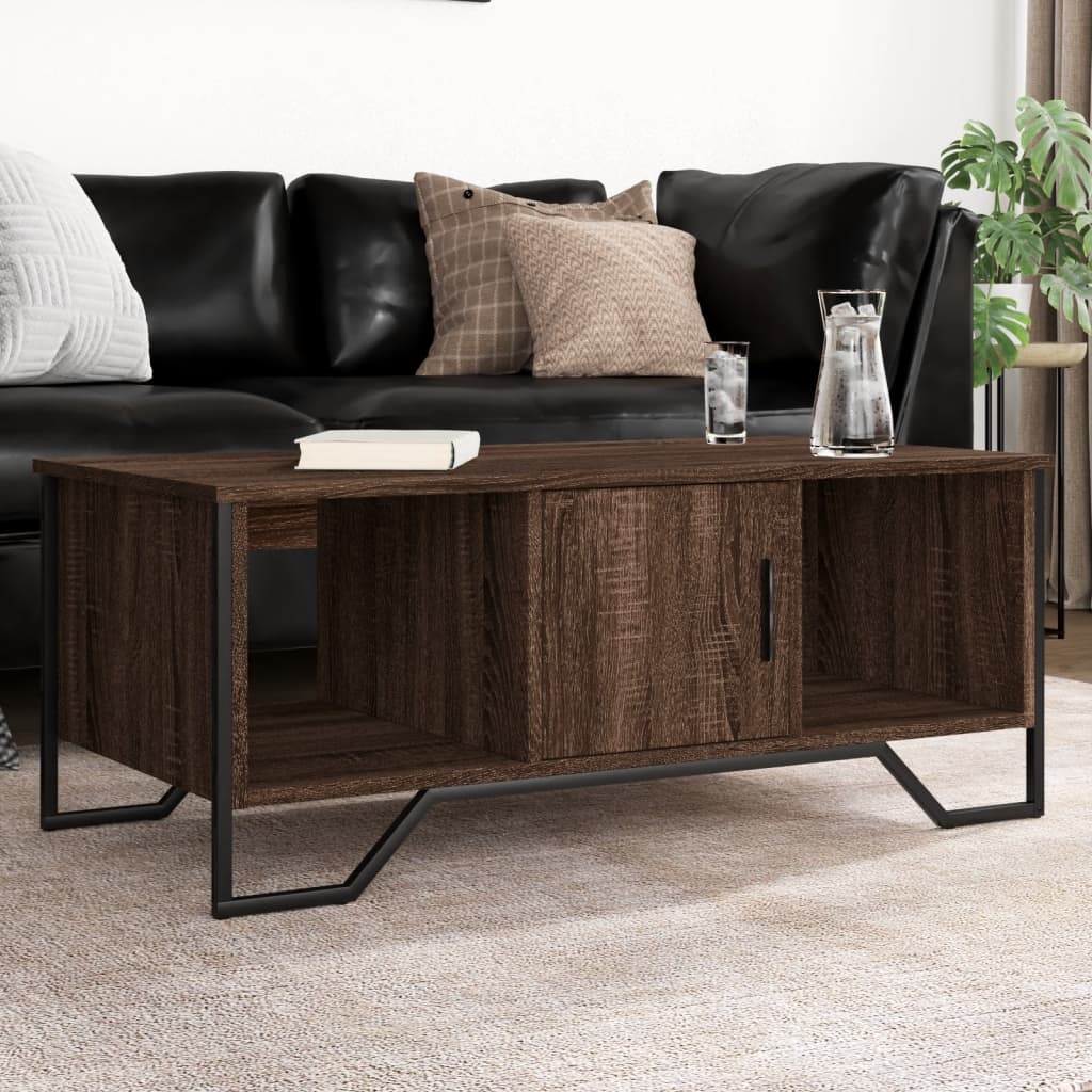 Salontafel 100x51x40 cm bewerkt hout bruin eikenkleur is nu te koop bij PeponiXL, paradijselijk wonen!