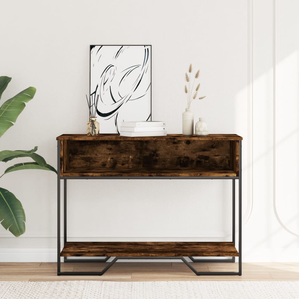 Wandtafel 100x35x74,5 cm bewerkt hout gerookt eikenkleurig is nu te koop bij PeponiXL, paradijselijk wonen!