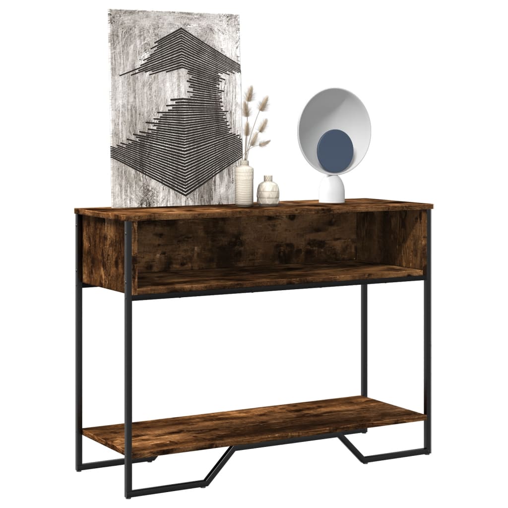 Wandtafel 100x35x74,5 cm bewerkt hout gerookt eikenkleurig is nu te koop bij PeponiXL, paradijselijk wonen!