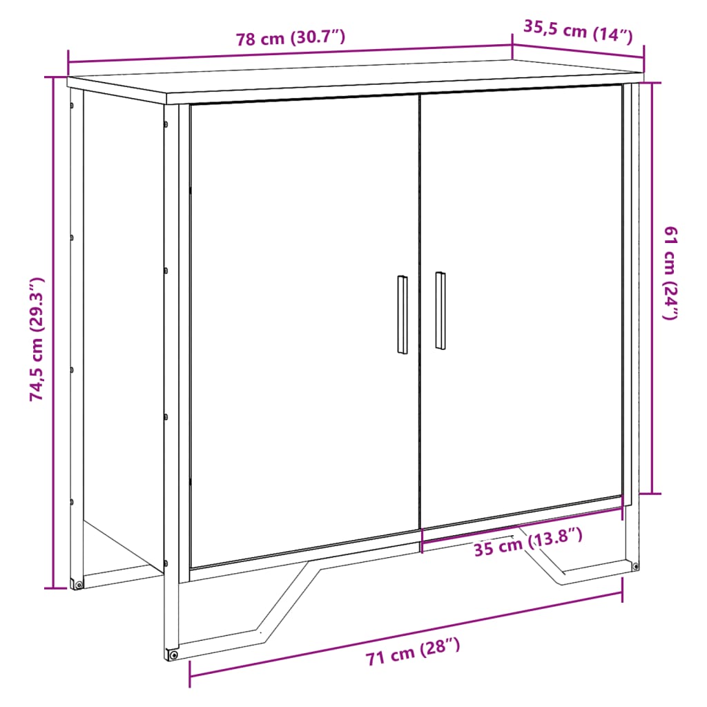Dressoir 78x35,5x74,5 cm bewerkt hout bruin eikenkleur is nu te koop bij PeponiXL, paradijselijk wonen!