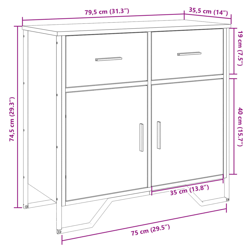 Dressoir 79.5x35,5x74,5 cm bewerkt hout grijs sonoma eikenkleur is nu te koop bij PeponiXL, paradijselijk wonen!