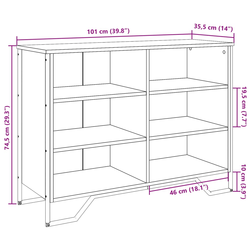 Dressoir 101x35,5x74,5 cm bewerkt hout bruin eikenkleur is nu te koop bij PeponiXL, paradijselijk wonen!