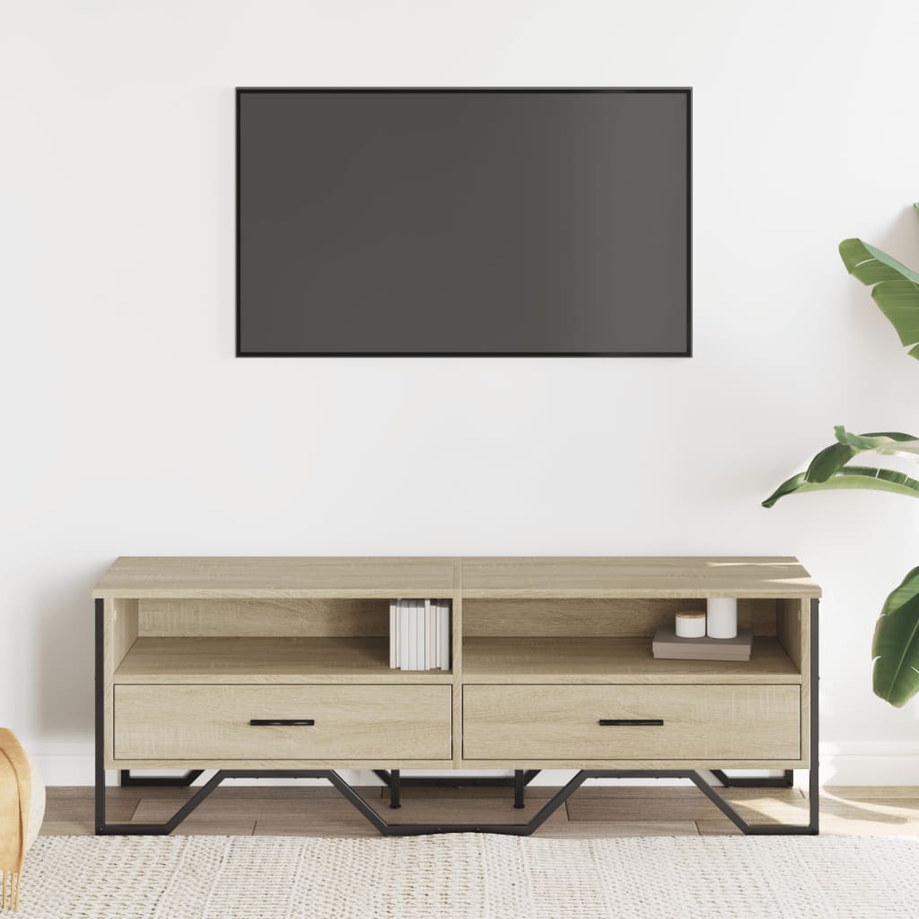 Tv-meubel 122x34x41 cm bewerkt hout sonoma eikenkleurig is nu te koop bij PeponiXL, paradijselijk wonen!