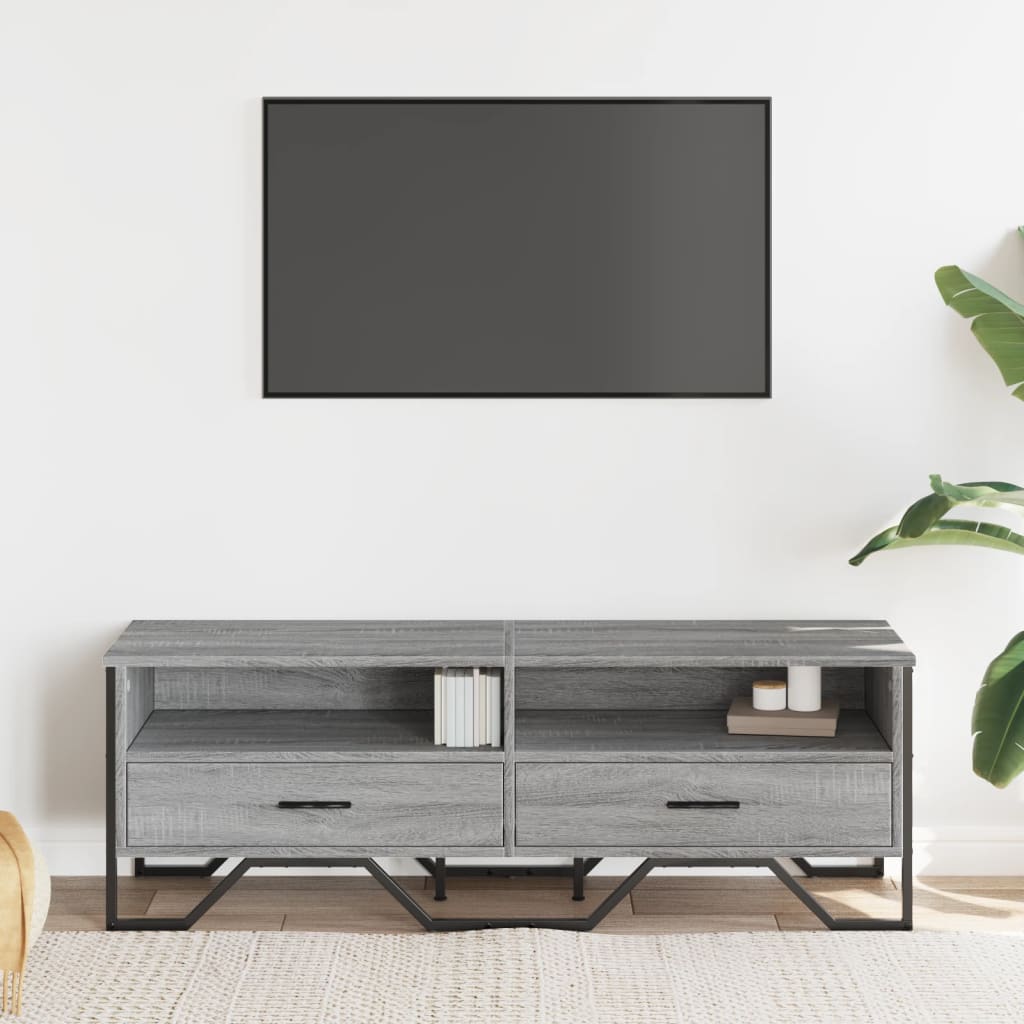 Tv-meubel 122x34x41 cm bewerkt hout grijs sonoma eikenkleurig is nu te koop bij PeponiXL, paradijselijk wonen!