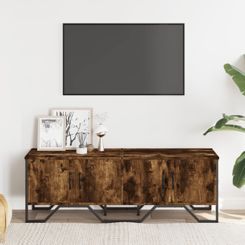 Tv-meubel 122x34x41 cm bewerkt hout gerookt eikenkleurig is nu te koop bij PeponiXL, paradijselijk wonen!
