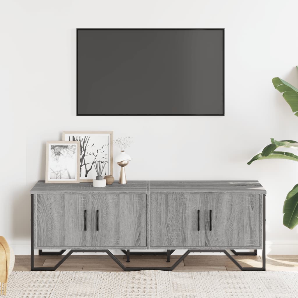 Tv-meubel 122x34x41 cm bewerkt hout grijs sonoma eikenkleurig is nu te koop bij PeponiXL, paradijselijk wonen!