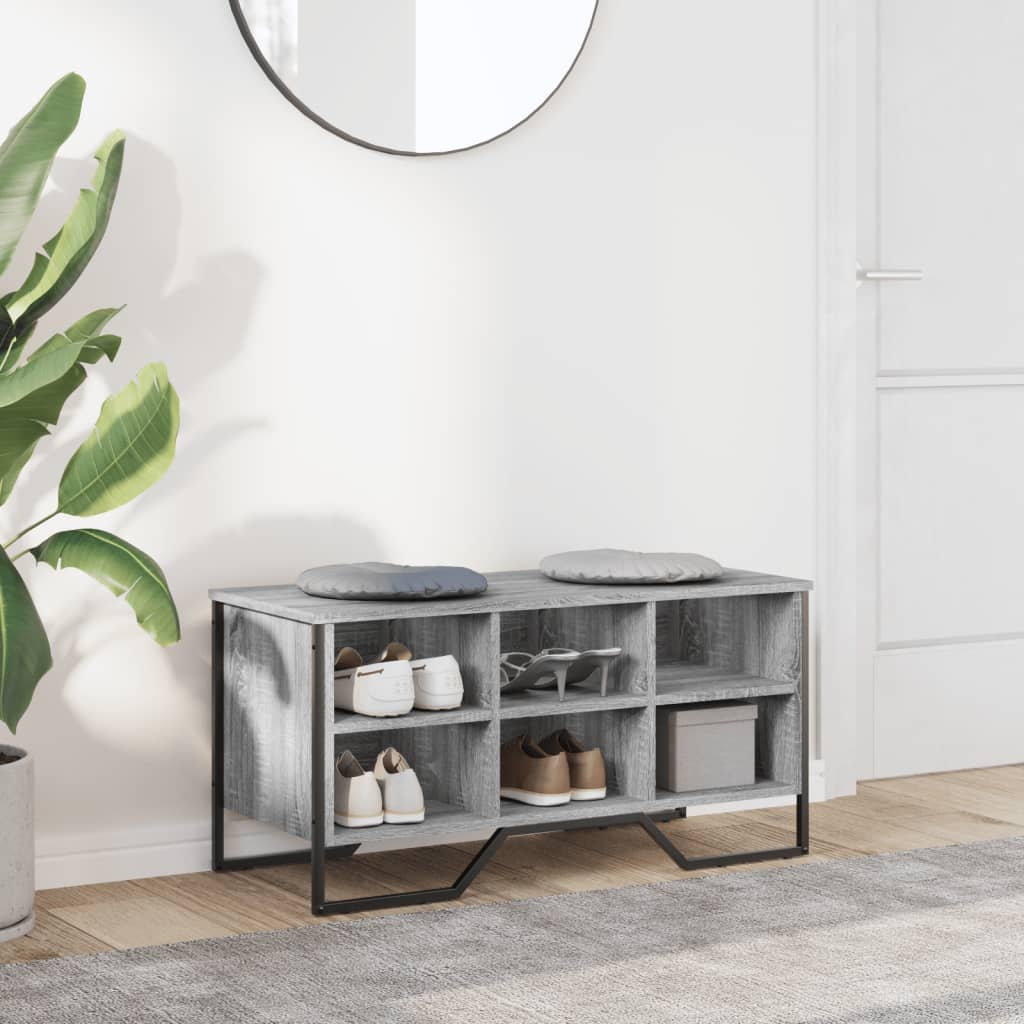 Schoenenkast 90x38x45,5 cm bewerkt hout grijs sonoma eikenkleur is nu te koop bij PeponiXL, paradijselijk wonen!