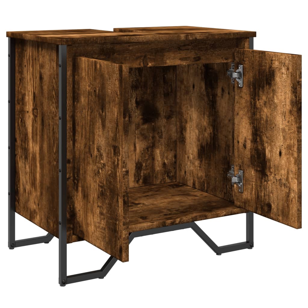 Wastafelkast 60x35x60 cm bewerkt hout gerookt eikenkleurig is nu te koop bij PeponiXL, paradijselijk wonen!