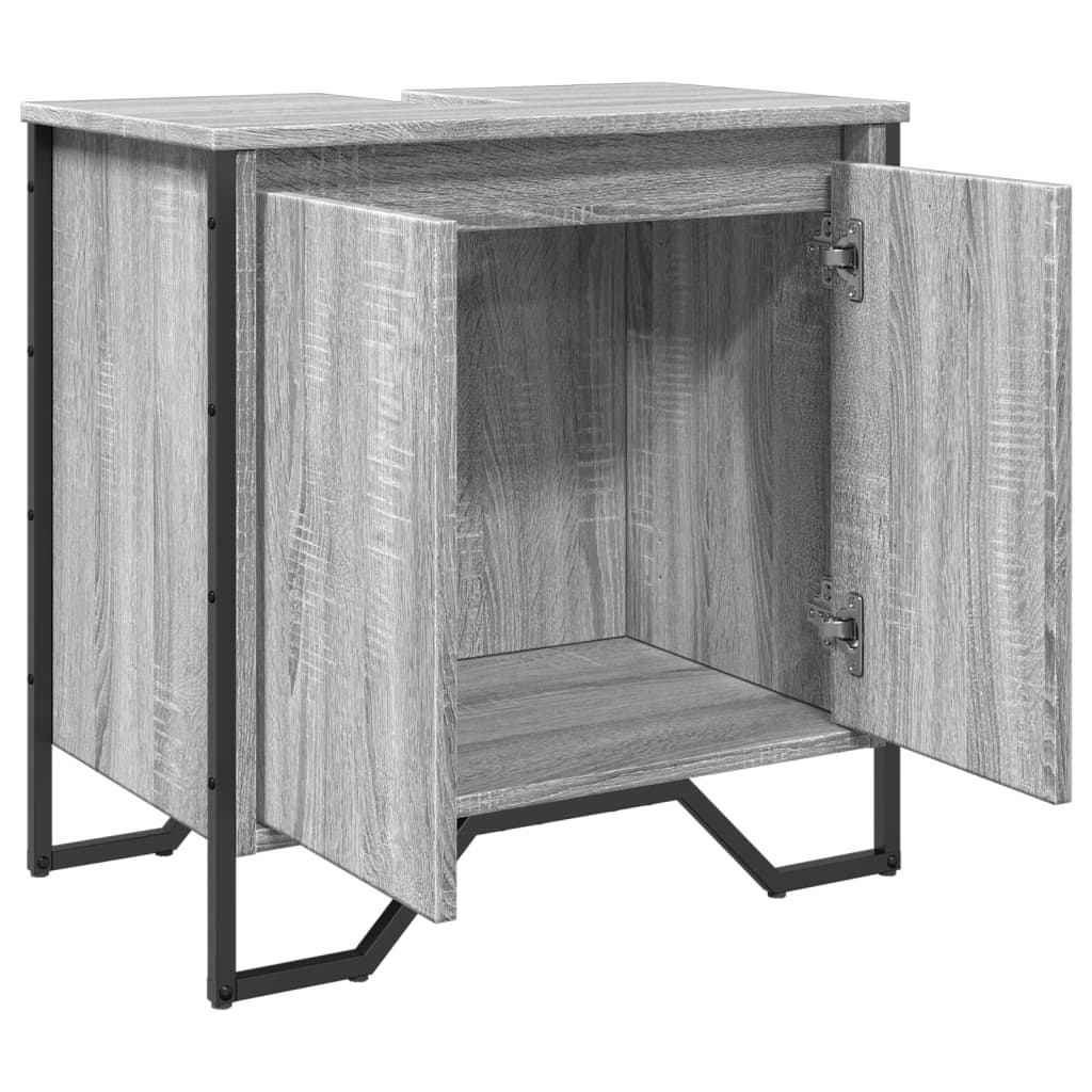 Wastafelkast 60x35x60 cm bewerkt hout grijs sonoma eikenkleurig is nu te koop bij PeponiXL, paradijselijk wonen!