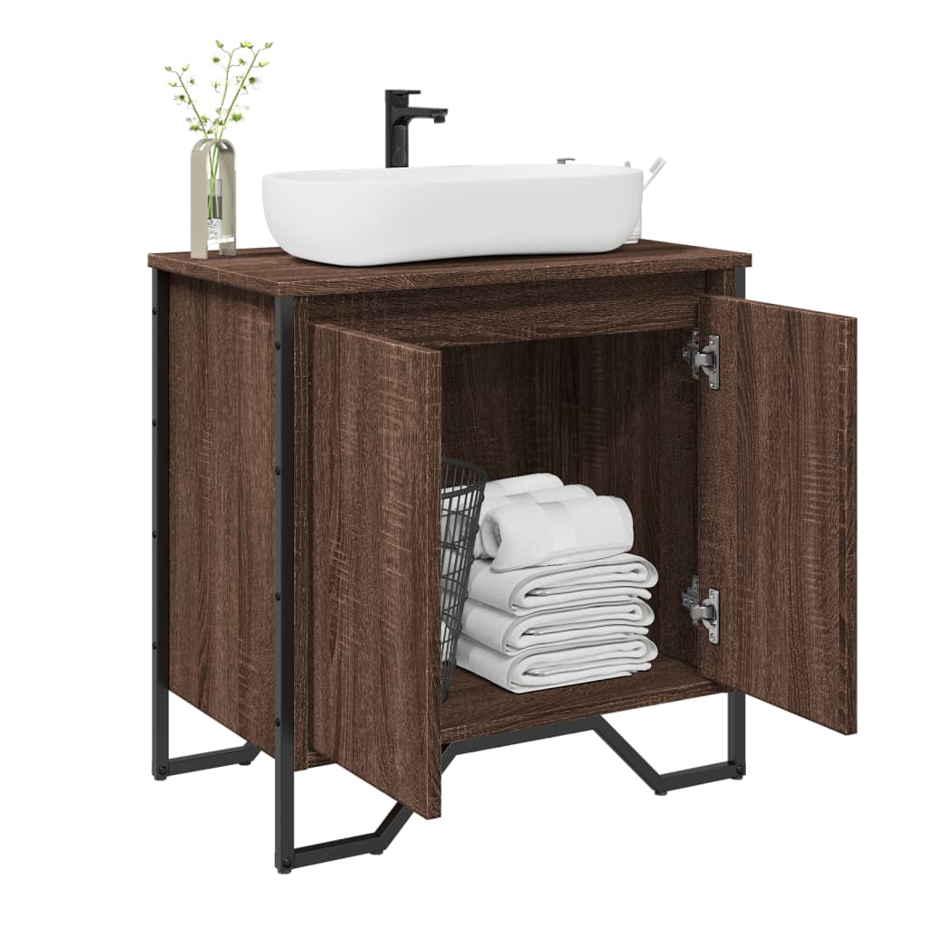 Wastafelkast 60x35x60 cm bewerkt hout bruin eikenkleurig is nu te koop bij PeponiXL, paradijselijk wonen!