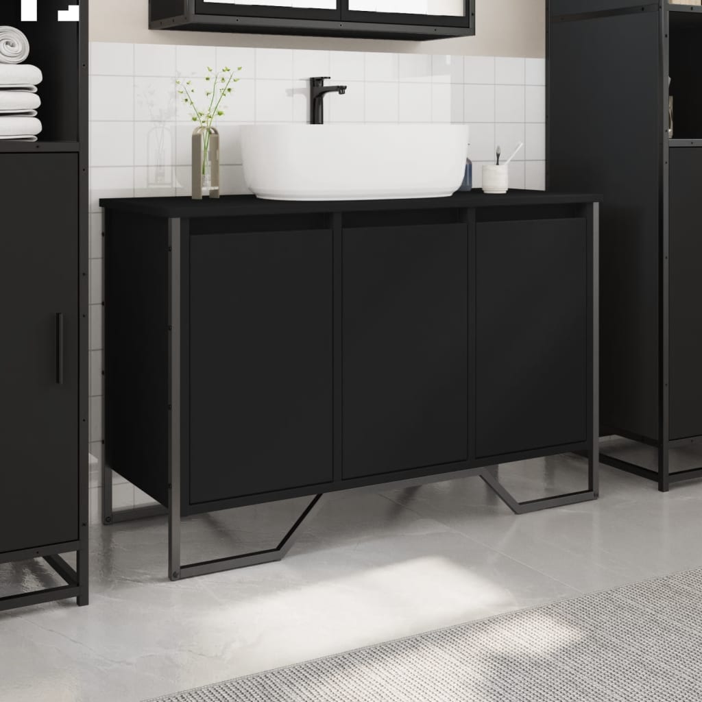 Wastafelkast 91x35x60 cm bewerkt hout zwart is nu te koop bij PeponiXL, paradijselijk wonen!