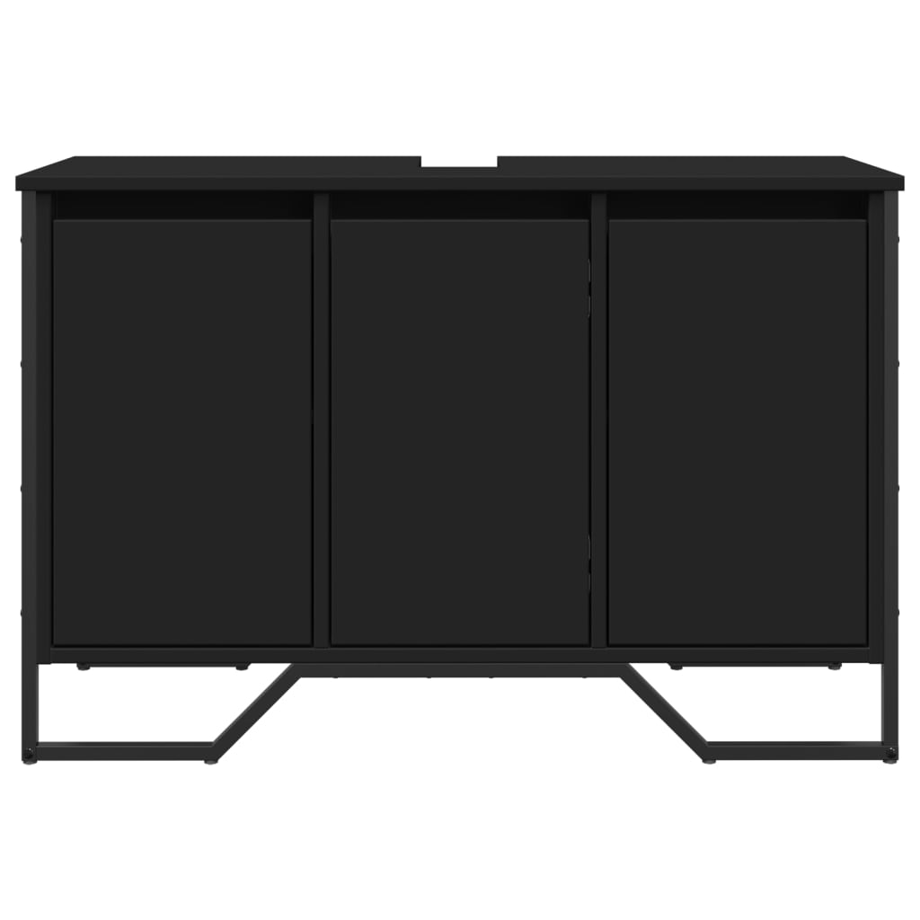 Wastafelkast 91x35x60 cm bewerkt hout zwart is nu te koop bij PeponiXL, paradijselijk wonen!