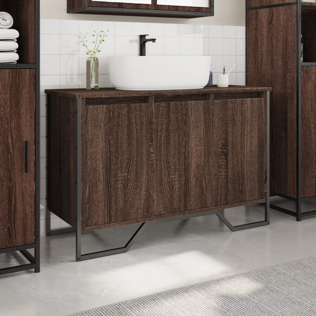 Wastafelkast 91x35x60 cm bewerkt hout bruin eikenkleurig is nu te koop bij PeponiXL, paradijselijk wonen!